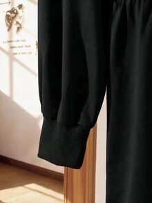 Lacomfia Women's Baggy Retro Stand Collar Colorblock Loose Jacket Versatile Wide Leg Pants Plus Size 2 Pieces Set For Vacation Black And White Black Autumn - Black - View 6