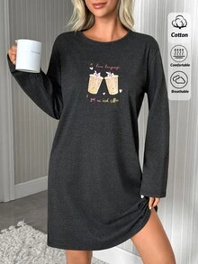 SHEIN Iced Coffee Graphic Grey Casual Relaxed Pajama Set - Grey - View 6