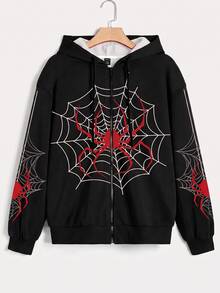 SHEIN EZwear 女款蜘蛛圖案休閒日常運動衫 - 黑色 - 查看 10