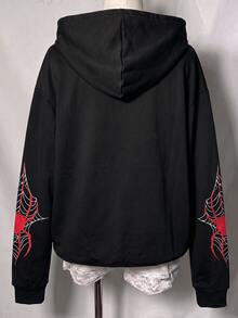 SHEIN EZwear 女款蜘蛛圖案休閒日常運動衫 - 黑色 - 查看 8