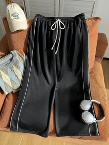 Comfortcana Plus Size Casual Versatile Wide Leg Sweatpants - Black - View 3