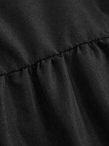 ROMWE Women's Extra Long Black Pure Cotton Versatile Casual Retro Dress - Black - View 4