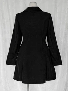 Sunspun Plus Size Women's Contrast Lace Long Sleeve Double Button Napoleon Jacket Halloween - Black - View 2
