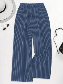 SHEIN LUNE 休閒梭織彈性腰寬鬆版型大尺碼女款長褲，秋冬款 - 彩色 - 查看 2