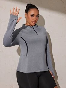 Easithlete Plus Size Casual Long Sleeve Sports Sweatshirt Fall - Grey - View 4