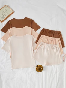 Snug Zone Letter Print Casual Pullover Short Sleeve & Shorts Set, 3-Color Combination - Multicolor - View 2