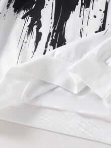 SHEIN 1件青少年男孩街頭風休閒黑白漸層套頭上衣 字母圖案印花潑墨運動衫 秋季衣物 冬季穿搭 唯美風格 - 黑色 - 查看 5