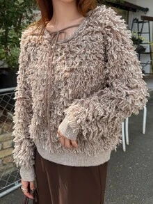 FRIFUL Women's Autumn Special Knit Tie-Front Sweater - Apricot - View 7