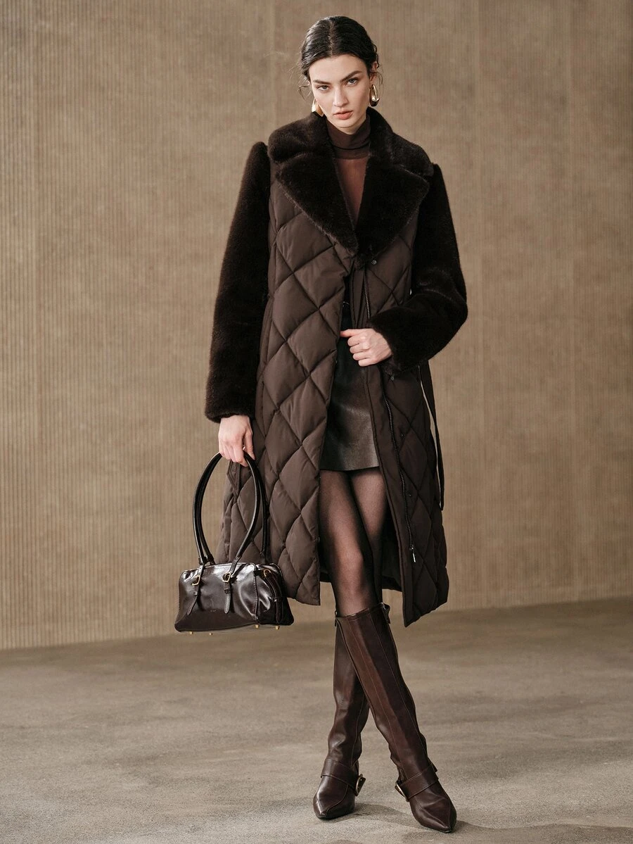 Anewsta Women's New Modern Elegant Versatile Commuter Mid-Length Thickened Winter Coat - Coffee Brown - View 1