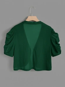 SHEIN Clasi Plus Petal Sleeve Open Front Crop Jacket - Dark Green - View 2