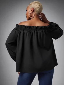 SHEIN Lunessa Off-Shoulder Front Bowknot Strap Fashion Top - Black - View 2