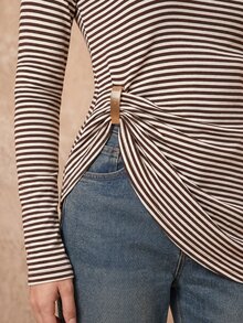 Lumalex 棕色條紋不對稱下擺女款長袖上衣，優雅成熟冬季時尚秋季保暖上衣，適合約會、晚餐、夜生活、早午餐、派對、上班 - 咖啡棕 - 查看 7
