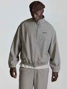 Check Belted Funnel Neck Track Jacket "Musero" Embroidery Deatail On Chest Co Ord Jacket Only Autum Winter Essentials - Multicolor - View 2