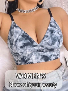 SHEIN 1pc Plus Size Tie-Dye Print Bra - Multicolor - View 5