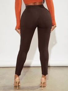 SHEIN SXY Plus Size Fashion Versatile Solid Color Leggings - Coffee Brown - View 2