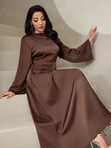 Veilorie 女款優雅奢華蕾絲拼接晚禮服 - 棕色 - 查看 7