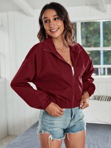 SHEIN Frenchy 秋冬款落肩拉鍊夾克 - 酒紅色 - 查看 6