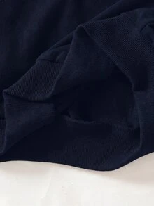 Elladie kids 2件組少女春/秋季套裝，深藍色長袖領口衛衣搭配紅白格紋百褶裙，甜美學院風，胸前櫻桃字母圖案印花，可愛休閒，適合外出穿搭 - 寶藍色 - 查看 6
