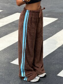 Muchica Autumn/Winter New Brown Plush Ribbon Patchwork Casual Loose Long Pants, Suitable For Outings - Brown - View 5