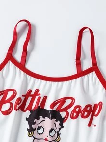 Betty Boop x SHEIN Women's Letter Print Camisole Lingerie Set - Red and White - View 6