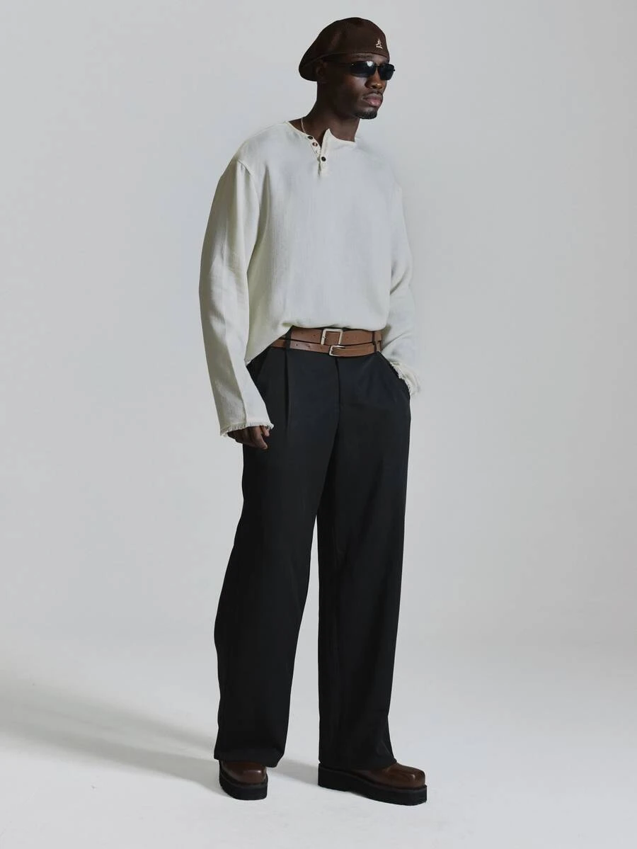 Musero Lose Fit Trousers Double Belt Detail Elasticted Back Autum Winter Essentials - Black - View 1