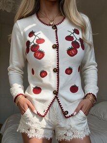 Flora Isola Flora Isola Elegant Round Neck Single-Breasted Long Sleeve Cardigan For Women - White - View 3