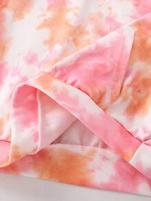 SHEIN 青少年女孩秋冬粉色紮染衛衣套裝，長袖連帽衛衣與寬鬆休閒運動長褲套裝 - 彩色 - 查看 5