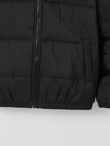 SHEIN 青少年男孩休閒黑色與灰色拼接連帽棉質外套，適合秋冬返校季 - 黑色 - 查看 7
