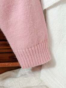 SHEIN Young Girl) Duck Embroidery Cute Minimalist Everyday Knit Pullover Sweater - Pink - View 3