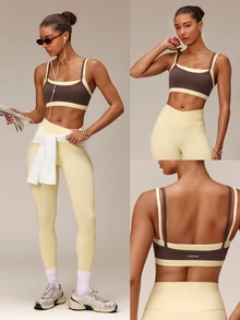 GLOWMODE FeatherFit™ 2-In-1 Removable Padding Mock 2 Piece Design Colorblock Sports Bra With Removable Anti-Slip Cups Yoga Pilates Studio Daily Wear - Cinnamoninspiration - View 8