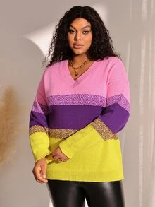 BrightlyHer Sweater Ukuran Besar Motif Polkadot Blok Warna Leher Bulat Lengan 3/4 Nyaman Kasual Musim Gugur/Musim Dingin 2026 - MultiWarna - View 7