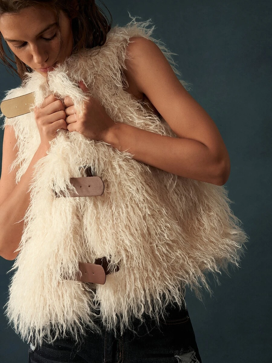Bohemela Women's Solid Color Plush Fashion Versatile Vest Jacket - Apricot - View 1
