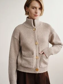 Briarwyn Autumn/Winter Casual Versatile Solid Color Cardigan - Apricot - View 3