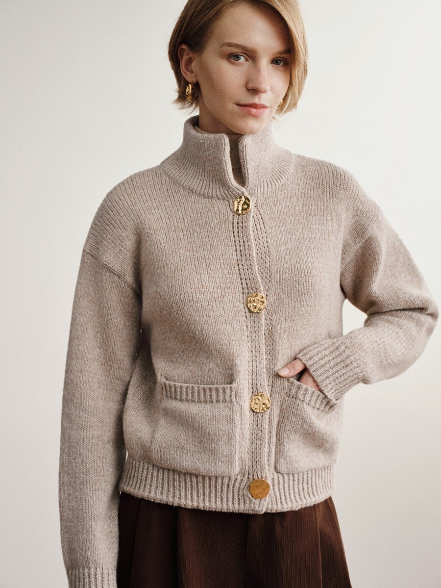 Briarwyn Autumn/Winter Casual Versatile Solid Color Cardigan - Apricot - View 1