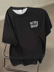 Betty Boop x SHEIN Men's Cartoon Print Short Sleeve T-Shirt For Daily Wear - Black - View 2