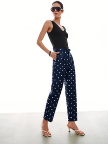 MOTF PREMIUM MINIMALIST FRENCH POLKA DOT TAPERED ANKLE PANTS - Navy Blue - View 3