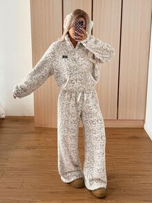 SHEIN EZwear Women's Leopard Print Coral Fleece Long Pants, Winter - Multicolor - View 4