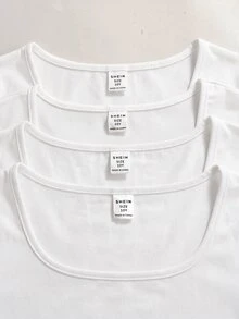 Girlism 青少年女孩春夏款白色黑色灰色藍色方領短袖針織修身貼身多色百搭簡約內搭T恤上衣 4件/組買1送3 - 白色 - 查看 3