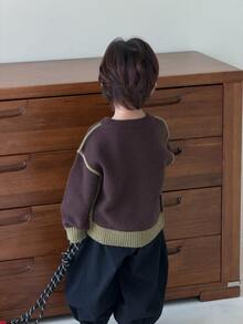 DAZY Infant (Boy) High Neck Korean Style Long Sleeve Solid Color Sweater, Autumn/Winter - Coffee Brown - View 2