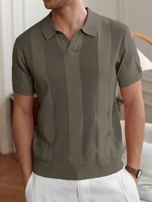 Manfinity CityGents 男士純色短袖 Polo 領休閒針織上衣 - 咖啡棕 - 查看 3