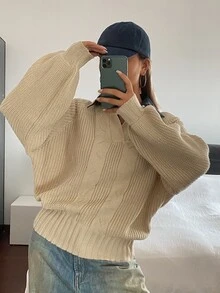 Livesso Women's Solid Color Casual Daily Long Sleeve Sweater Fall - Khaki - View 5