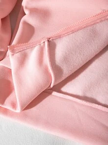 SHEIN 青少年女孩長袖抓絨秋季休閒百搭正裝寬鬆韓風開襟運動衫外套，返校季 - 粉色 - 查看 7