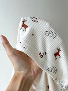 ZzzCrew Christmas Cute Reindeer Print Fleece Comfortable Open Front Long Sleeve Pajama Set - Apricot - View 7