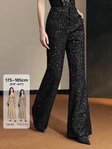 MOTF Tall WOMEN'S TALL AUTUMN/WINTER PARTY SEQUIN TWEED FLARE LEG SUIT PANTS - Black - View 1