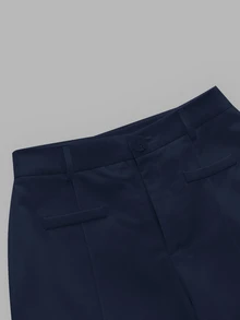 SHEIN MOD 休閒簡約 100% 純棉高腰海軍藍舒適直筒長褲，適合秋冬穿著 - 藏蓝色 - 查看 4