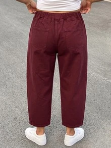 SHEIN MOD Plus Size Casual Loose Curved Leg Jeans - Red - View 2