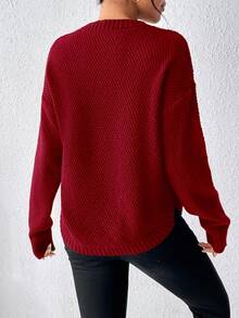 SHEIN Raffinéa Women's Casual Simple Versatile Solid Color Sweater, Autumn/Winter Everyday Burgundy Red - Red - View 2