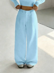 Flirla Women's Premium Elegant Slimming Casual Wide Leg Long Pants - Mint Blue - View 5