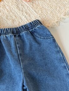 SHEIN 2件組 藍色女嬰休閒羅紋鈕扣長袖外套褲子套裝 秋季 - 藍色 - 查看 6