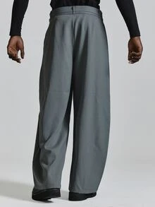 Musero Cross Front Tailored Trousers In Grained Tailored Fabric Barrell Leg Shape Autum Winter Essentials - Grey - View 4